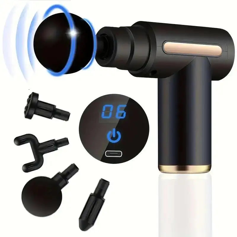Deep Reset Percussion Massage Gun with attachment heads and carrying case
